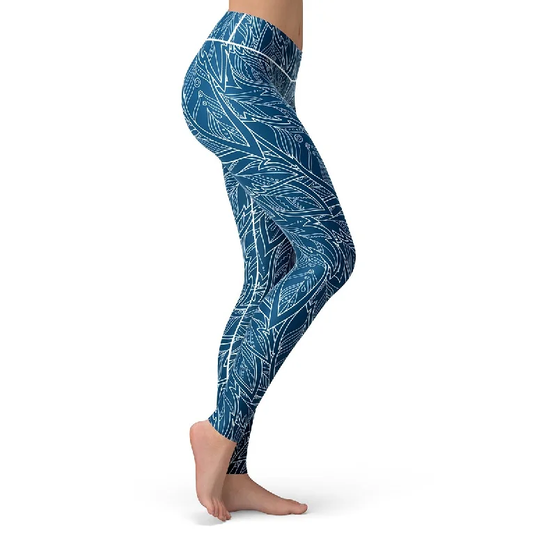 Blue Feather Leggings