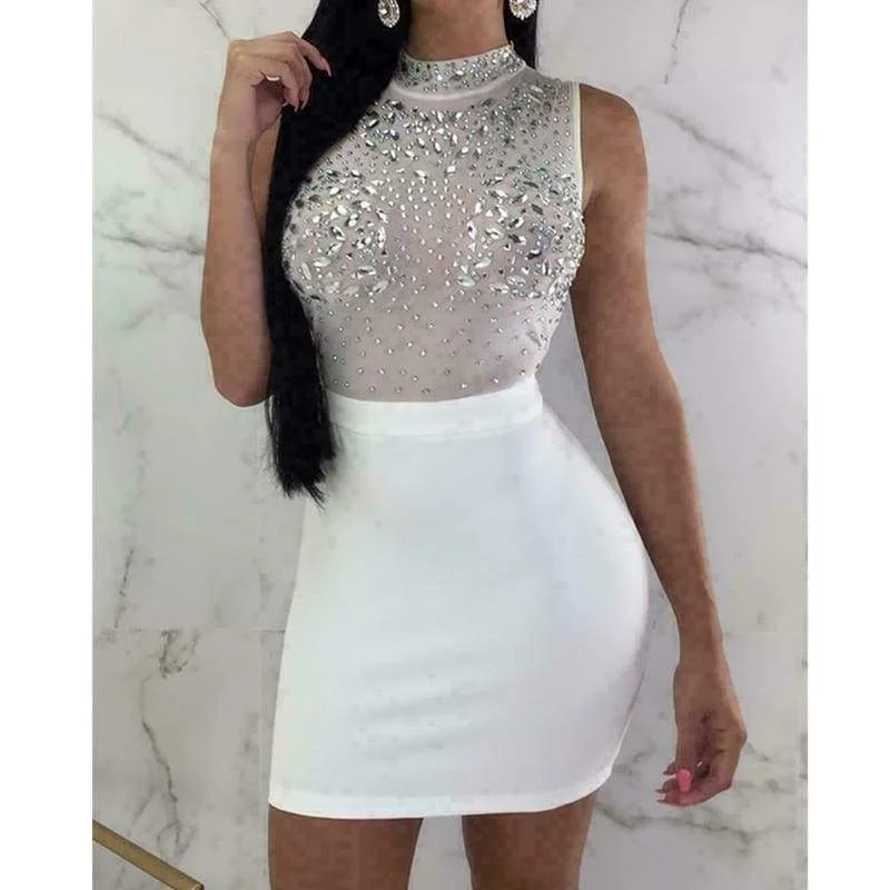 Women's Shawl Collar DressesFashionSierra - Women Evening Party Dress Bandage Bodycon Sleeveless Clubwear Ladies Summer Short Slim Fit Mini vestidos Dress Sundress