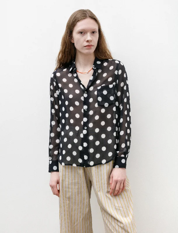 Women's Blouse with Collarless DesignBig Dot Sheer Blouse Navy/White