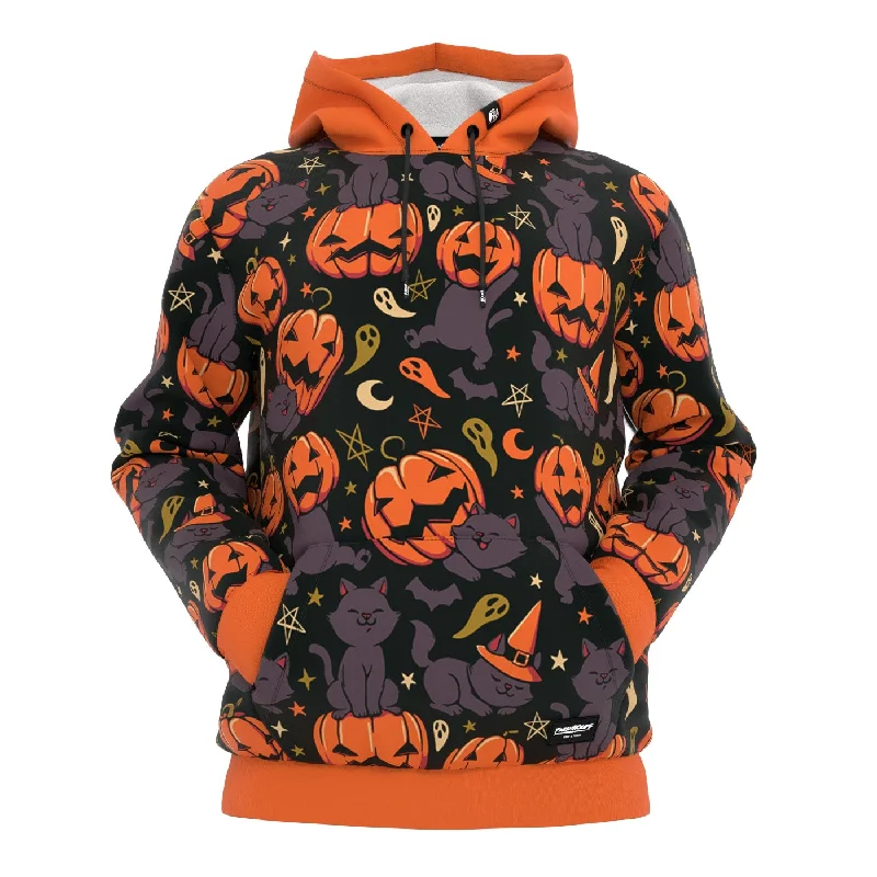 Women's Hooded Sweatshirts with Elastic WaistPumpkin Field Cat Hoodie