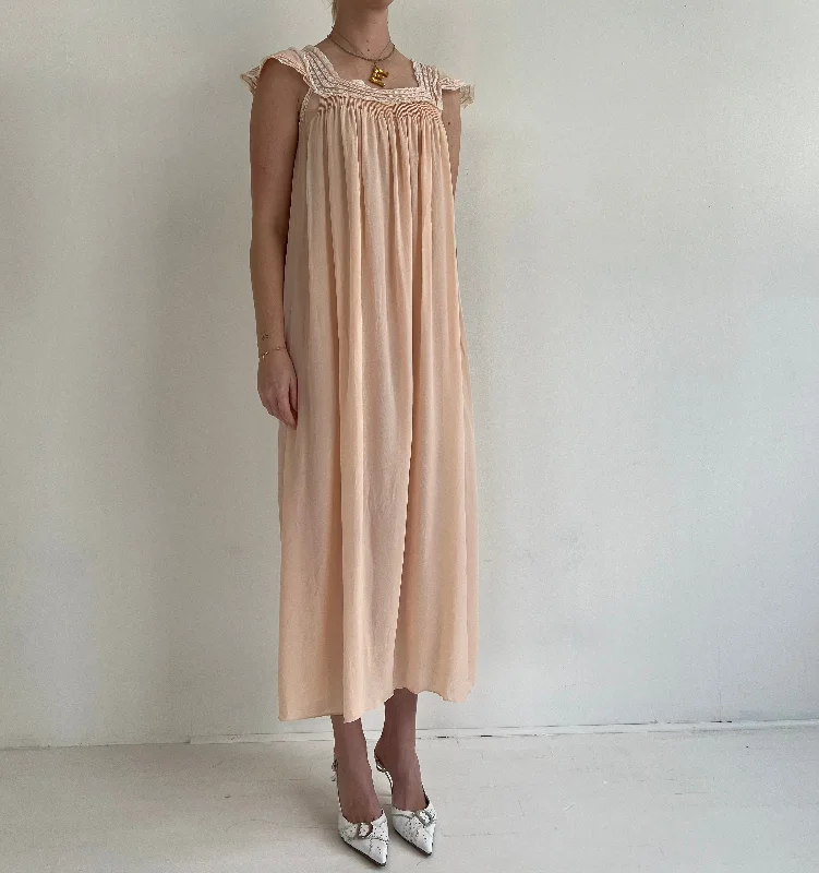 women's pajamas with a sophisticated elegance1930's Pale Pink Silk Chiffon Slip Dress with White Lace