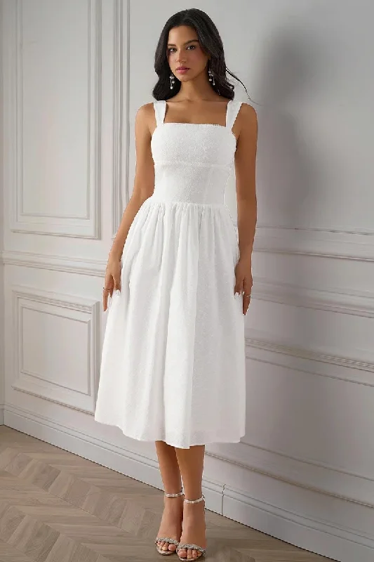 Women's Collarless DressesBeyond Classy White Midi Dress