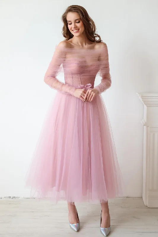 Women's Keyhole Collar DressesMademoiselle Tea Length Tulle Midi Dress