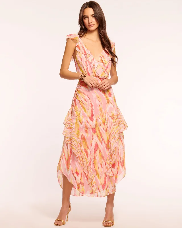 Women's Boat-Neck DressesAnika V-Neck Ruffle Midi Dress