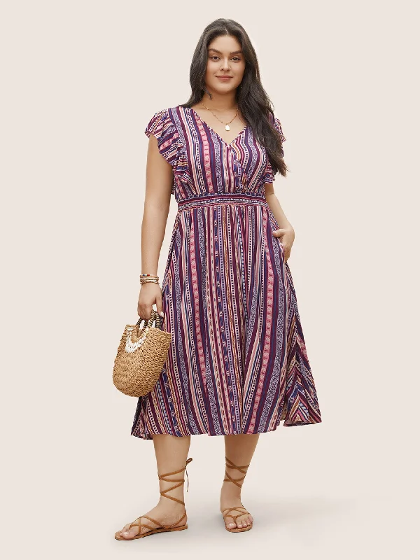 Women's Halter DressesBandana Print Wrap Ruffle Cap Sleeve Dress