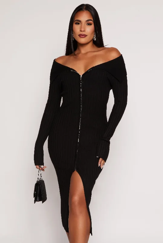 Women's Strapless DressesAlmost Famous Zip Off the Shoulder Sweater Dress