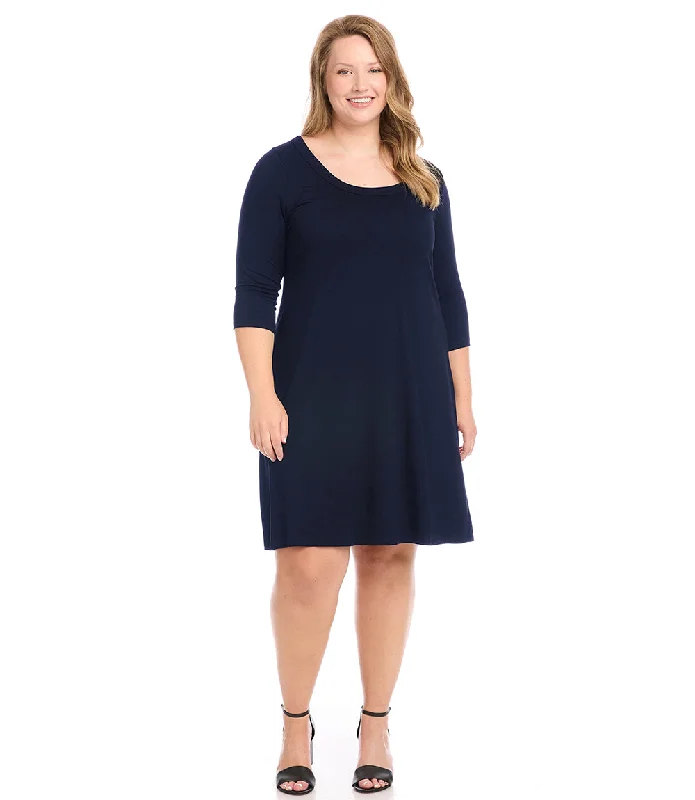 Women's Keyhole-Neck DressesPlus Size Three Quarter Sleeve A-Line Dress