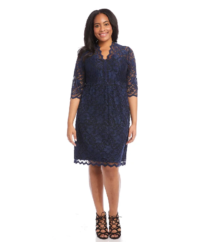 Women's Mini DressesPlus Size V-Neck Scallop Lace Dress