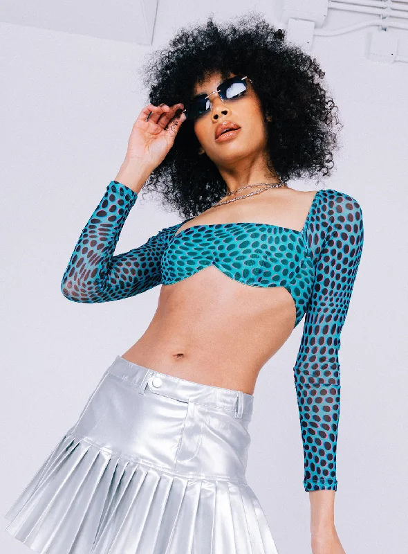 Women's Blouse with HoodBecca Long Sleeve Crop Top Teal