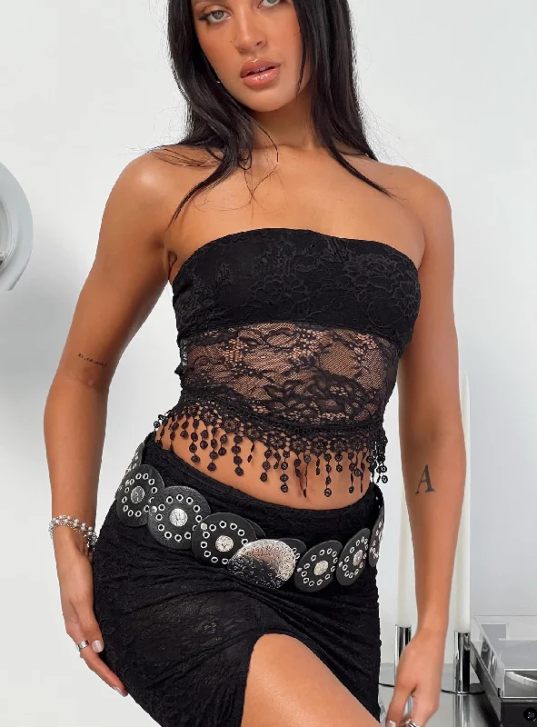 Women's Blouse with Keyhole CollarCalathea Strapless Lace Top Black