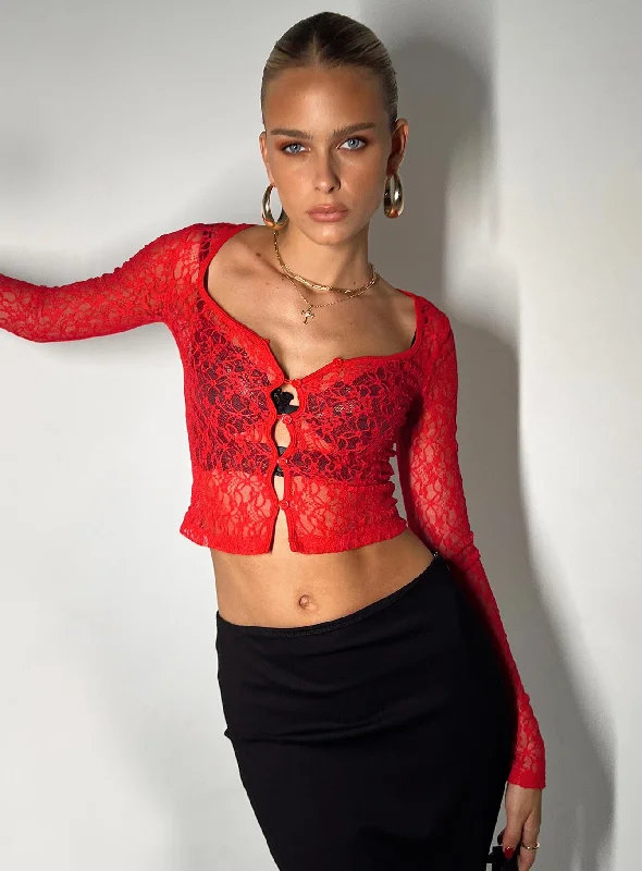 Women's Blouse with HoodKenar Long Sleeve Top Red