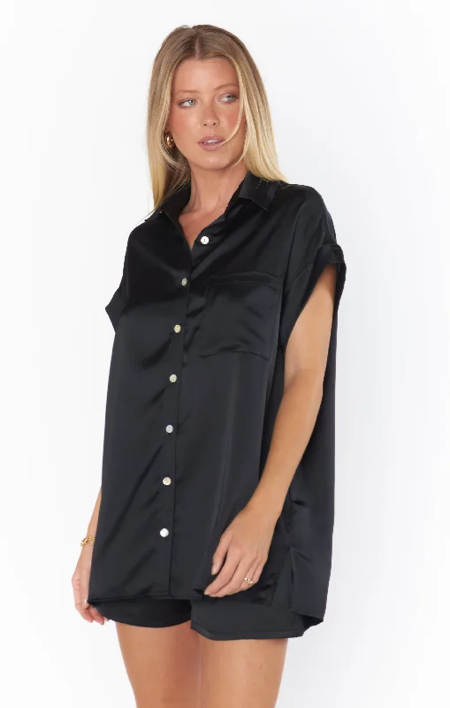 women's pajamas for cozy bedtime routinesBest Day Button Up ~ Black Luxe Satin