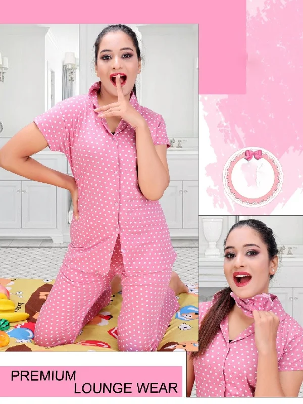 women's pajamas with built-in shortsCotton Ladies Pink NightSuit Set