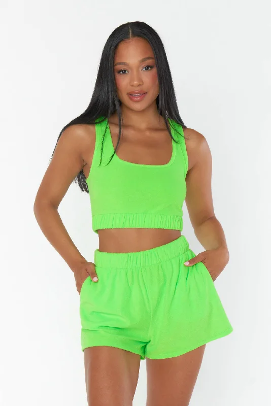 women's pajamas for those who cherish their bedtime routinesHendrix Shorts ~ Neon Green Terry