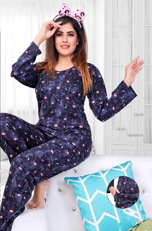 women's pajamas for those who want to feel pampered and lovedFull Sleeves Blue Printed Cotton Night Suit for Women