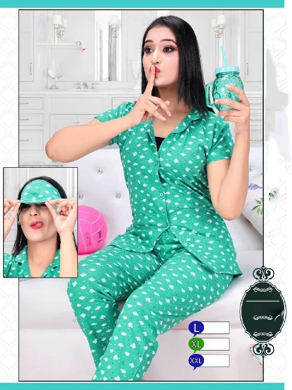 women's pajamas featuring animal printsPrinted Girls Green Cotton Night Suit Pajamas Set