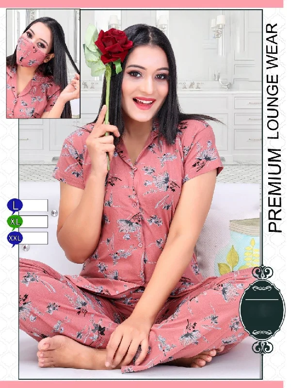 women's pajamas with adjustable waistbandsDark Pink Night Suit Top and Pyjamas Set for Women